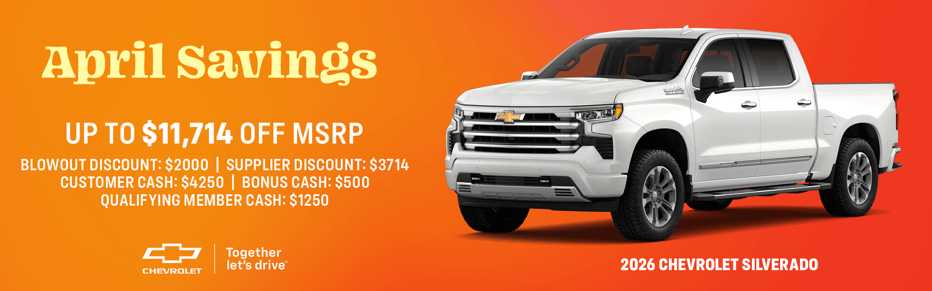 April savings Chrome white 2026 Silverado on offer